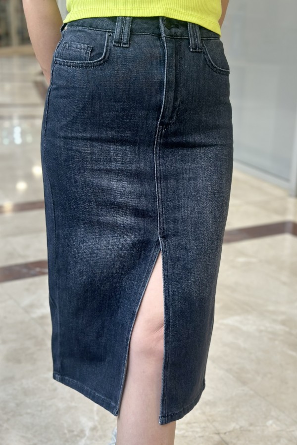 Yırtmaçlı Denim Etek(Antrasit )